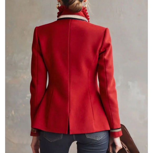 OYROSY Stand Up Collar Rose Embroidered Single Breasted Jacket - Picture 2 of 6